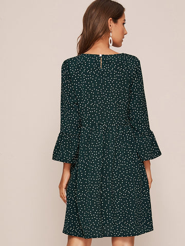 Polka Dot Flounce Sleeve Smock Dress