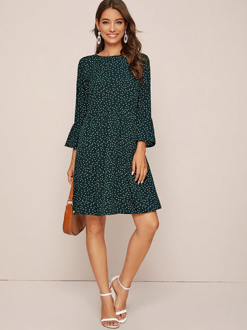 Polka Dot Flounce Sleeve Smock Dress