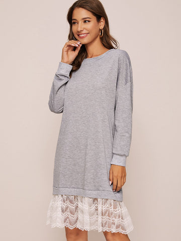 Contrast Lace Hem Sweatshirt Dress