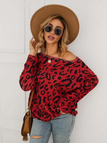 Drop Shoulder Leopard Print Tee