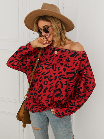 Drop Shoulder Leopard Print Tee