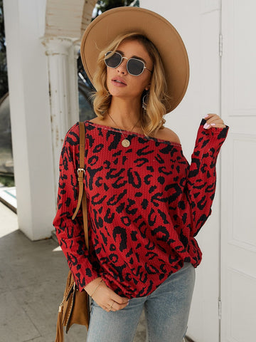 Drop Shoulder Leopard Print Tee