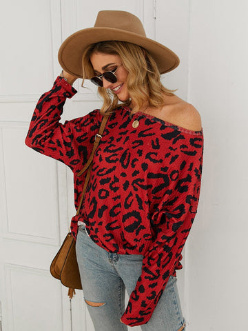 Drop Shoulder Leopard Print Tee