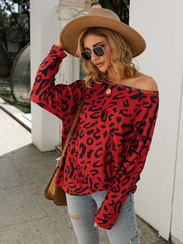 Drop Shoulder Leopard Print Tee