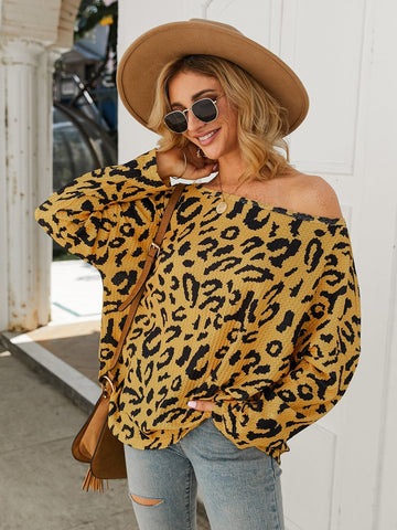 Drop Shoulder Leopard Print Tee