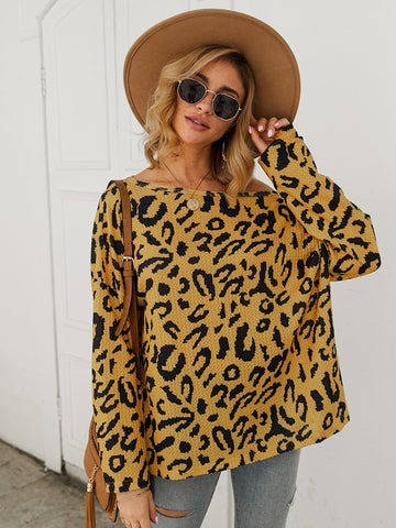 Drop Shoulder Leopard Print Tee