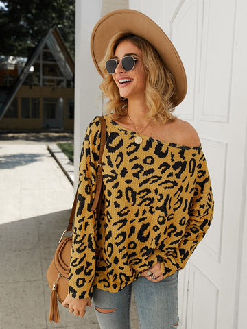 Drop Shoulder Leopard Print Tee