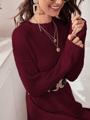 Drop Shoulder Solid Jumper Dress Without Belt
