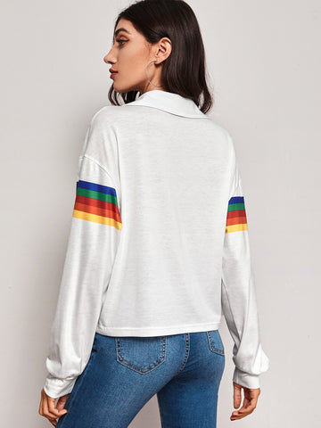 Rainbow Striped Drop Shoulder Polo Tee