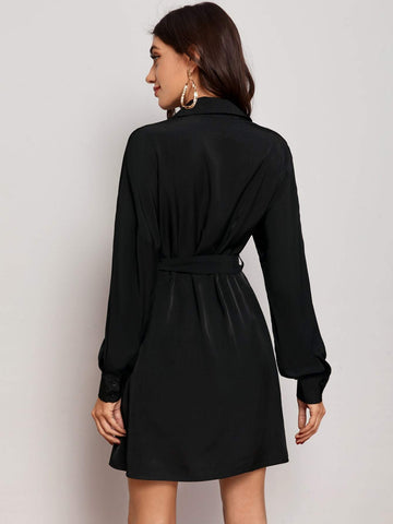 Solid Belted Shirt Dress