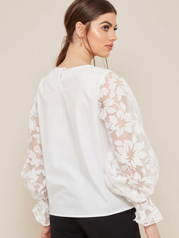 Organza Floral Sleeve Blouse