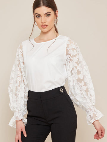 Organza Floral Sleeve Blouse
