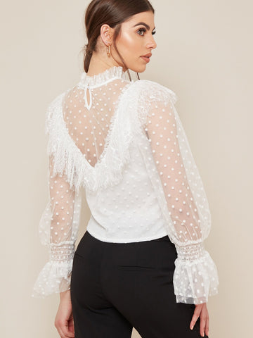 Mesh Frill Spot Blouse
