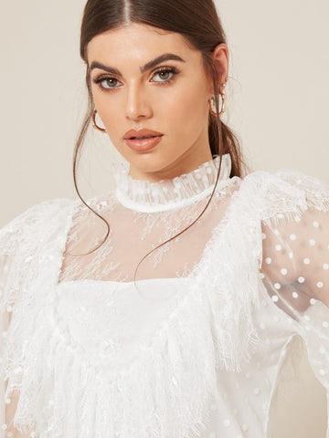 Mesh Frill Spot Blouse