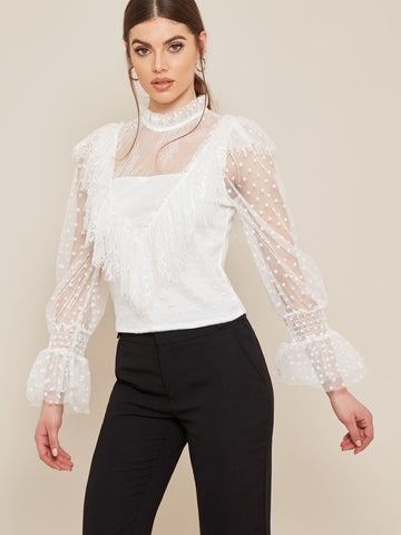 Mesh Frill Spot Blouse