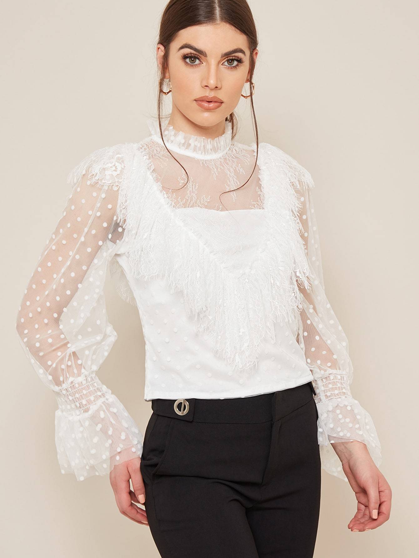 Mesh Frill Spot Blouse