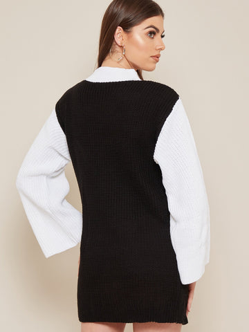 Contrast Sleeve Knitted Dress