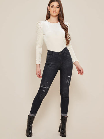 Velvet Puff Sleeve T-shirt