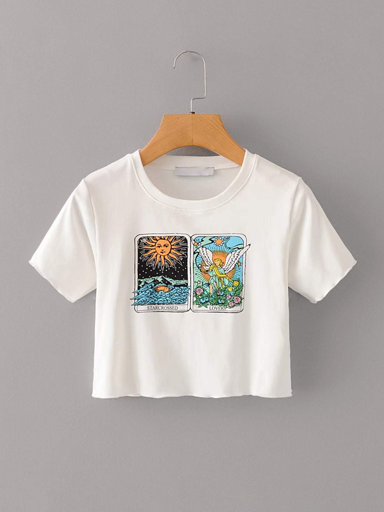 Graphic Print Round Neck Crop Tee