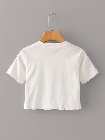 Graphic Print Round Neck Crop Tee
