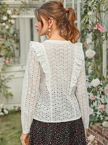 Ruffle Trim Button Front Schiffy Blouse