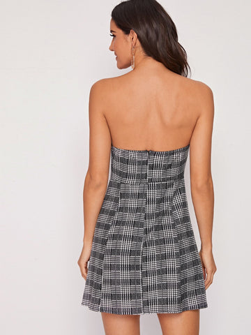 Bow Front Plaid Tube Dress