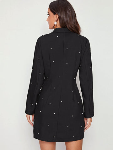 Shawl Collar Pearls Detail Blazer Dress