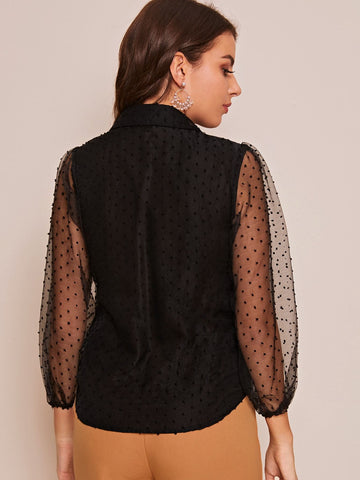 Swiss Dot Mesh Bishop Sleeve Blouse