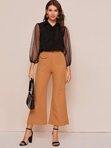 Swiss Dot Mesh Bishop Sleeve Blouse
