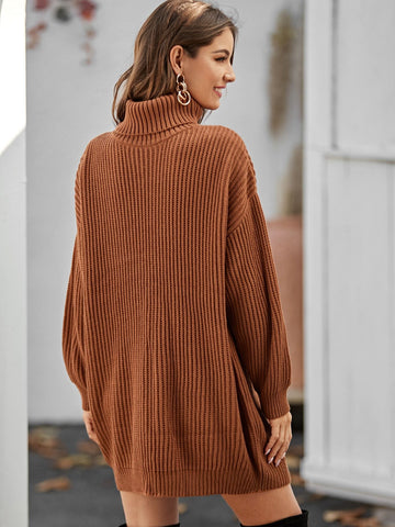 Funnel Neck Drop Shoulder Jumper Dress Without Belt