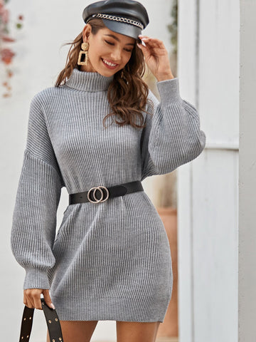 Drop Shoulder Turtleneck Jumper Dress Without Belt