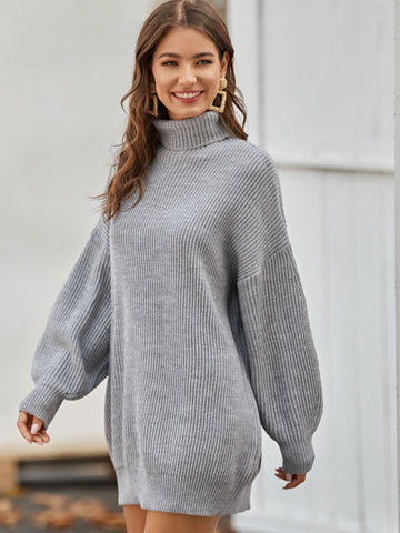 Drop Shoulder Turtleneck Jumper Dress Without Belt
