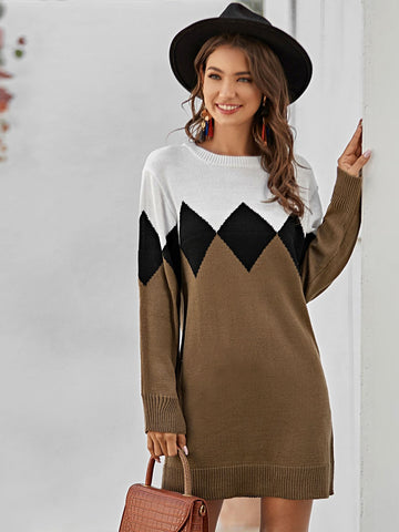 Geo Colourblock Jumper Dress