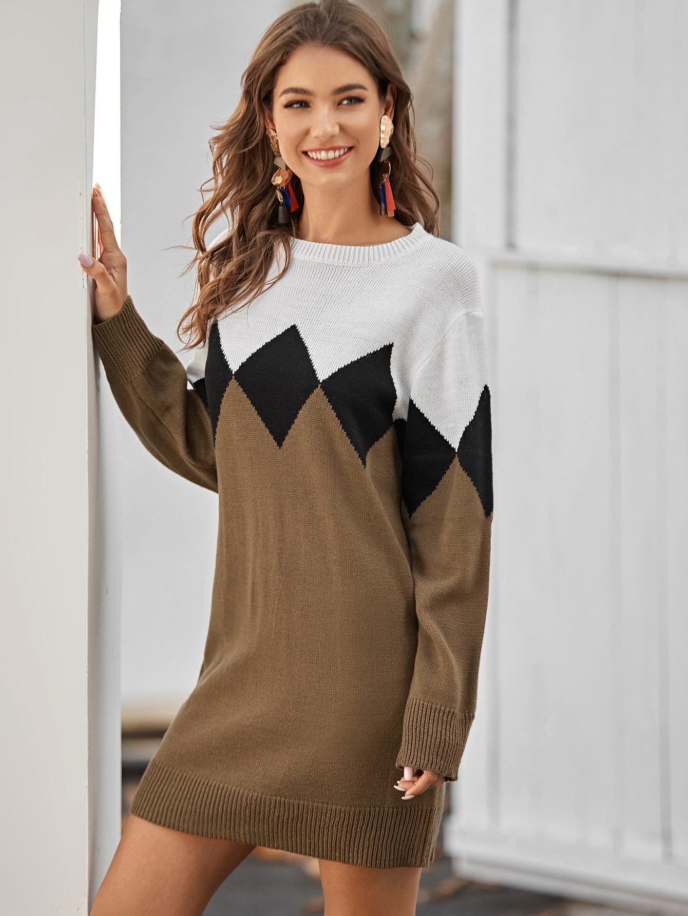 Geo Colourblock Jumper Dress