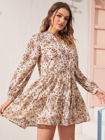 Button Up Floral Smock Dress