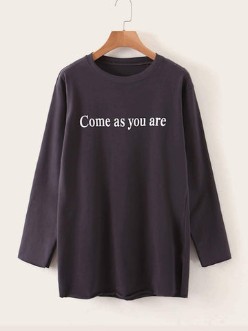 Slogan Print Round Neck Tee