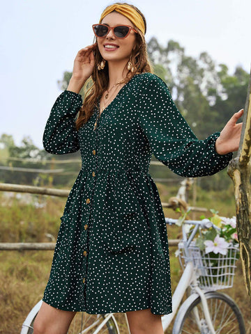 Ditsy Floral Dual Pockets Smock Dress