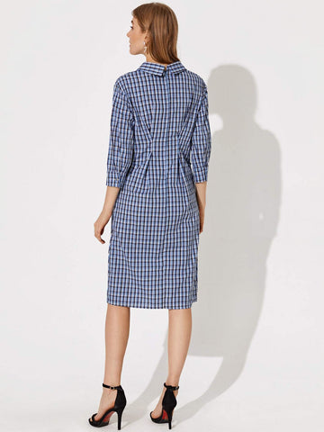 Twist Front Split Detail Plaid Dress