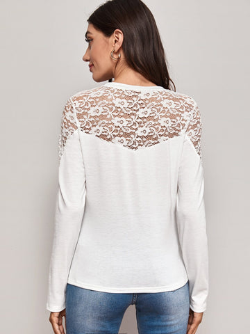 Contrast Lace Long Sleeve Tee