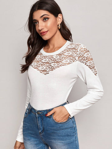 Contrast Lace Long Sleeve Tee