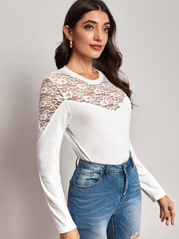 Contrast Lace Long Sleeve Tee