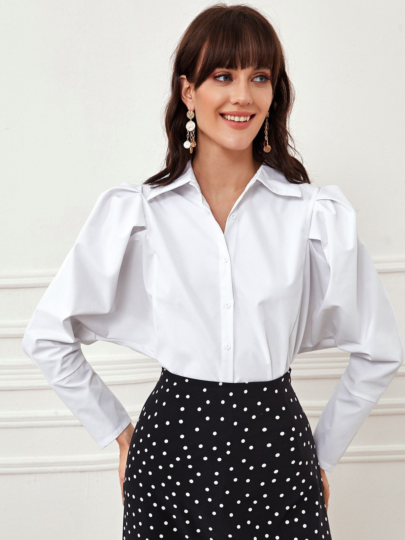 Button Front Dolman Sleeve Blouse