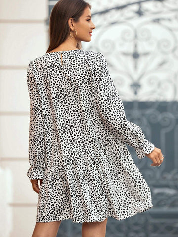 Dalmatian Flounce Sleeve Smock Dress