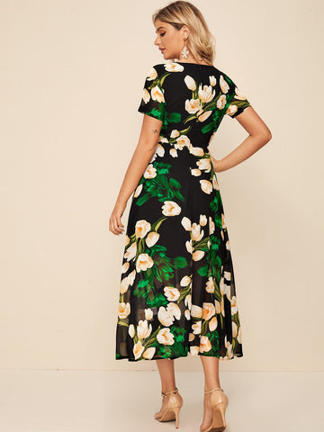 Floral Print Zip Back A-Line Dress