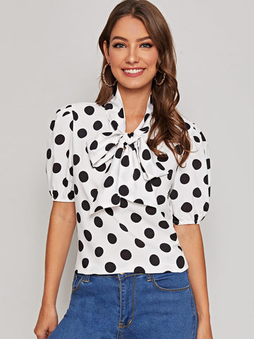Tie Neck Polka Dot Blouse