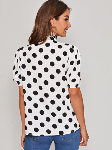 Tie Neck Polka Dot Blouse