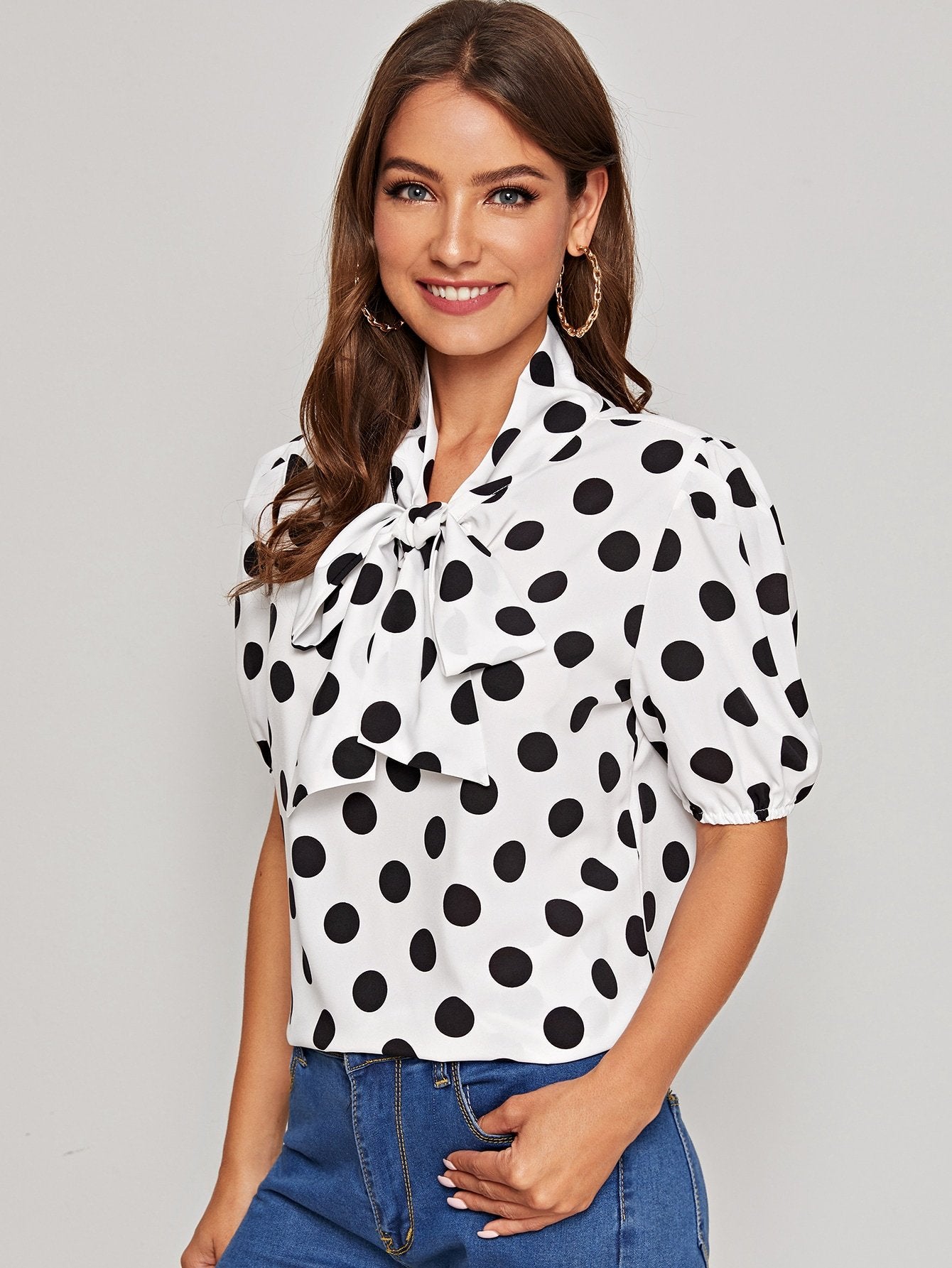 Tie Neck Polka Dot Blouse