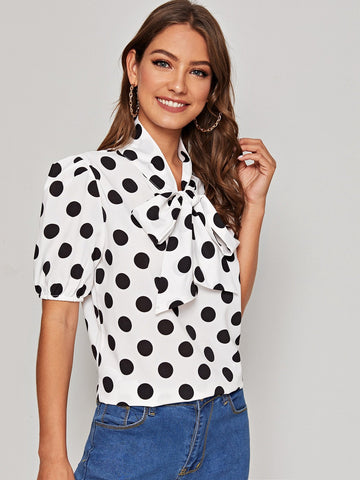 Tie Neck Polka Dot Blouse