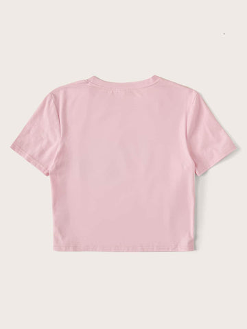 Letter & Graphic Round Neck Tee