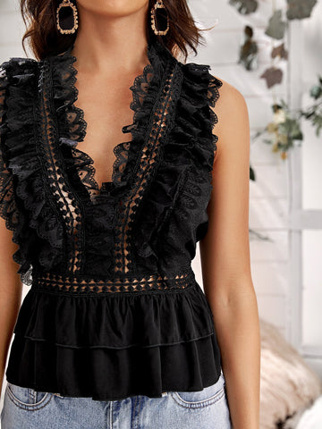 Lace Trim Peplum Top